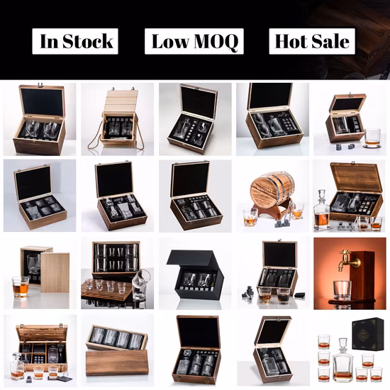 Набор графинов с 4 стаканами для виски в деревянной подарочной упаковке на день рождения